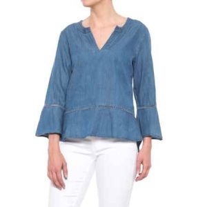 River & Rose Denim Bell Long Sleeve Split Neck Blouse
